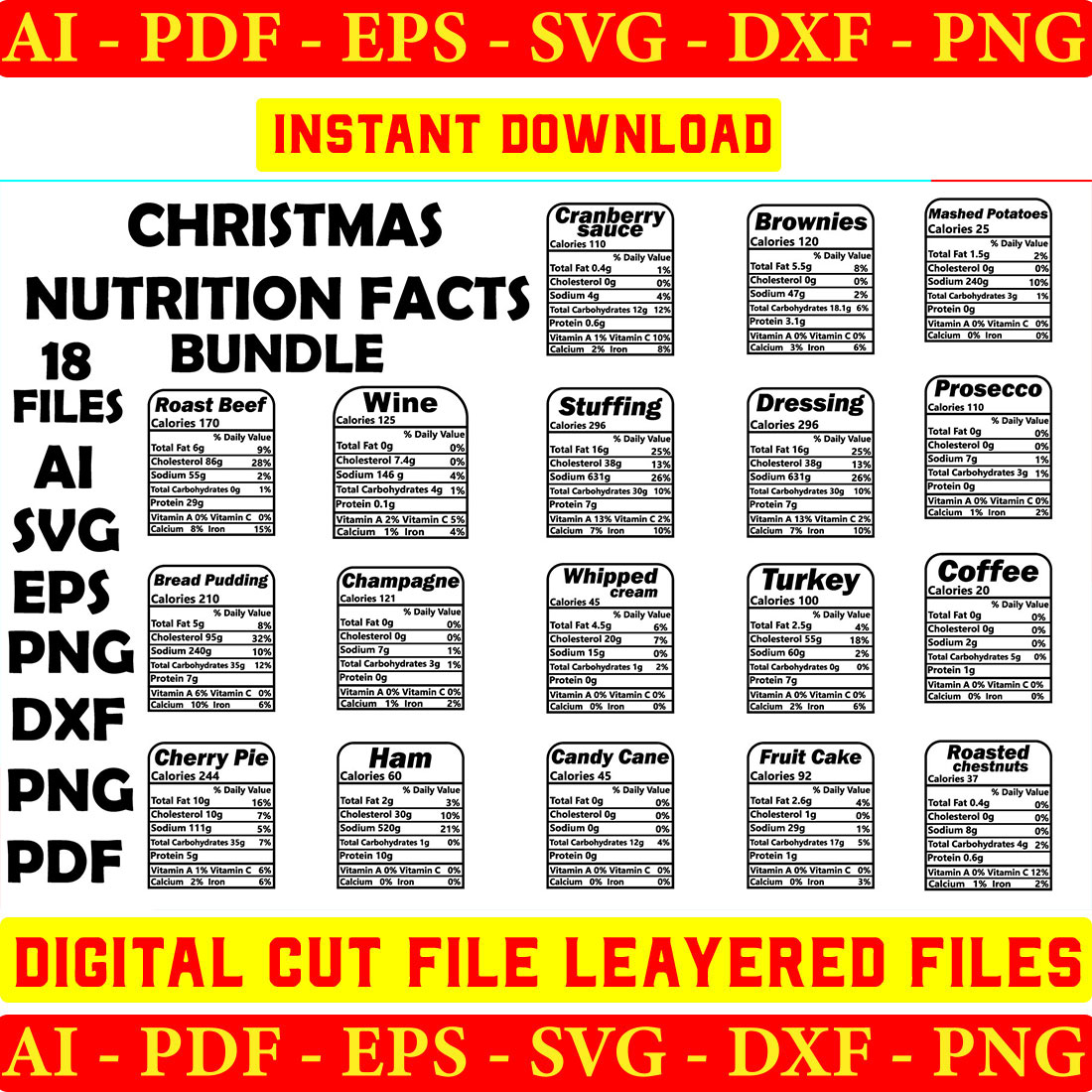 Christmas Nutrition Facts SVG Design Bundle cover image.