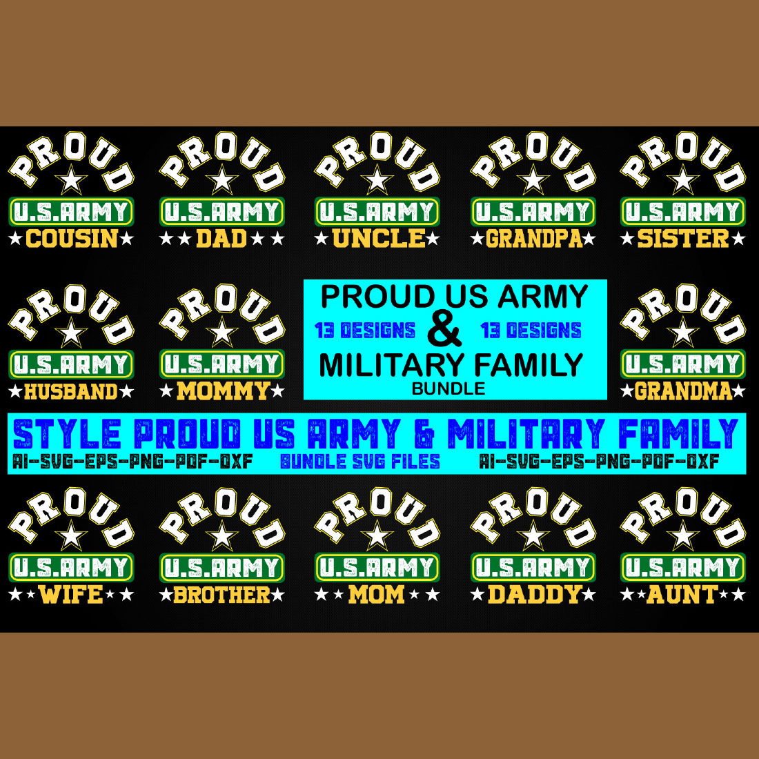 Style Proud US Army & Military Family Bundle SVG Files Vol-01 cover image.