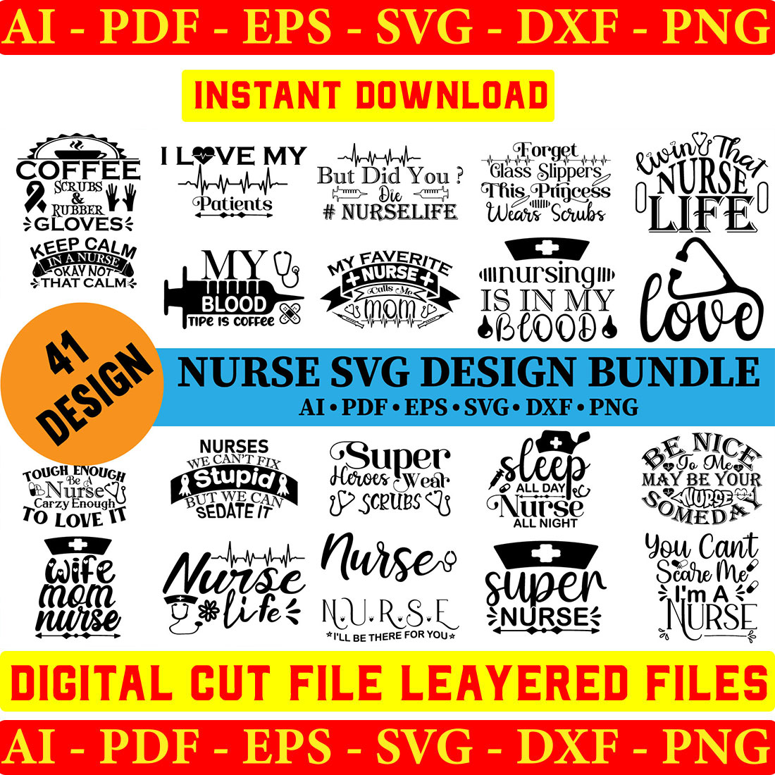 Nurse T-shirt SVG Design Bundle cover image.