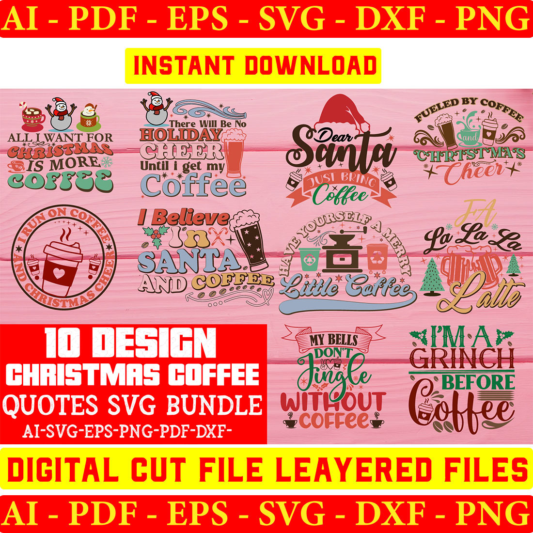 Christmas Coffee Quotes SVG Bundle cover image.
