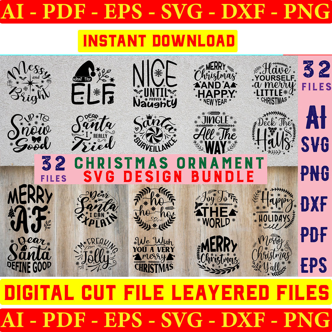 Christmas Ornament SVG Design Bundle cover image.