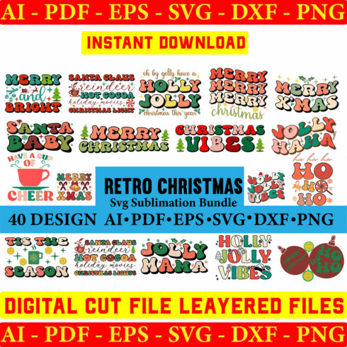 Retro Christmas SVG Design Bundle cover image.