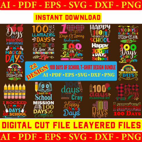 100 Days Of School SVG Bundle, Happy 100 Days SVGs Bundle cover image.