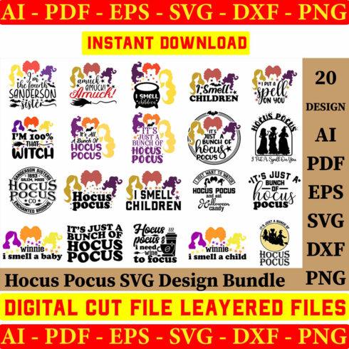 Hocus Pocus Halloween SVG Design Bundle cover image.