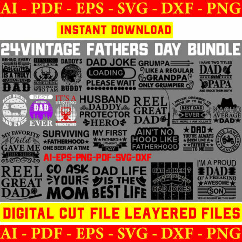 Vintage Fathers Day T-shirt Designs Bundle cover image.