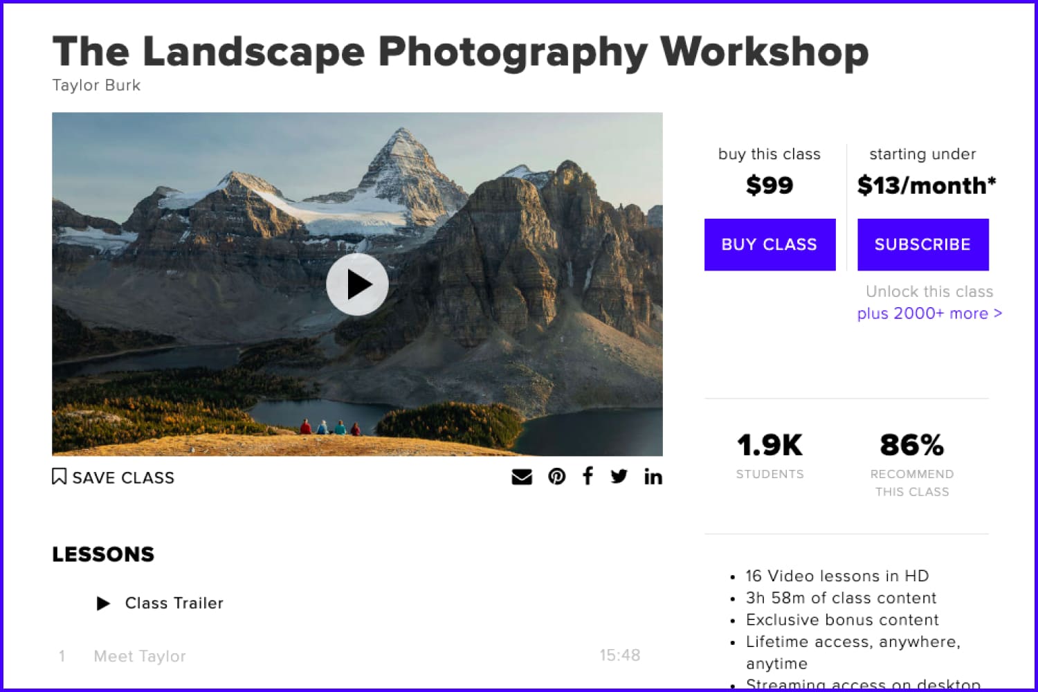 Screenshot of the main page of The Landscape Photography Workshop website.