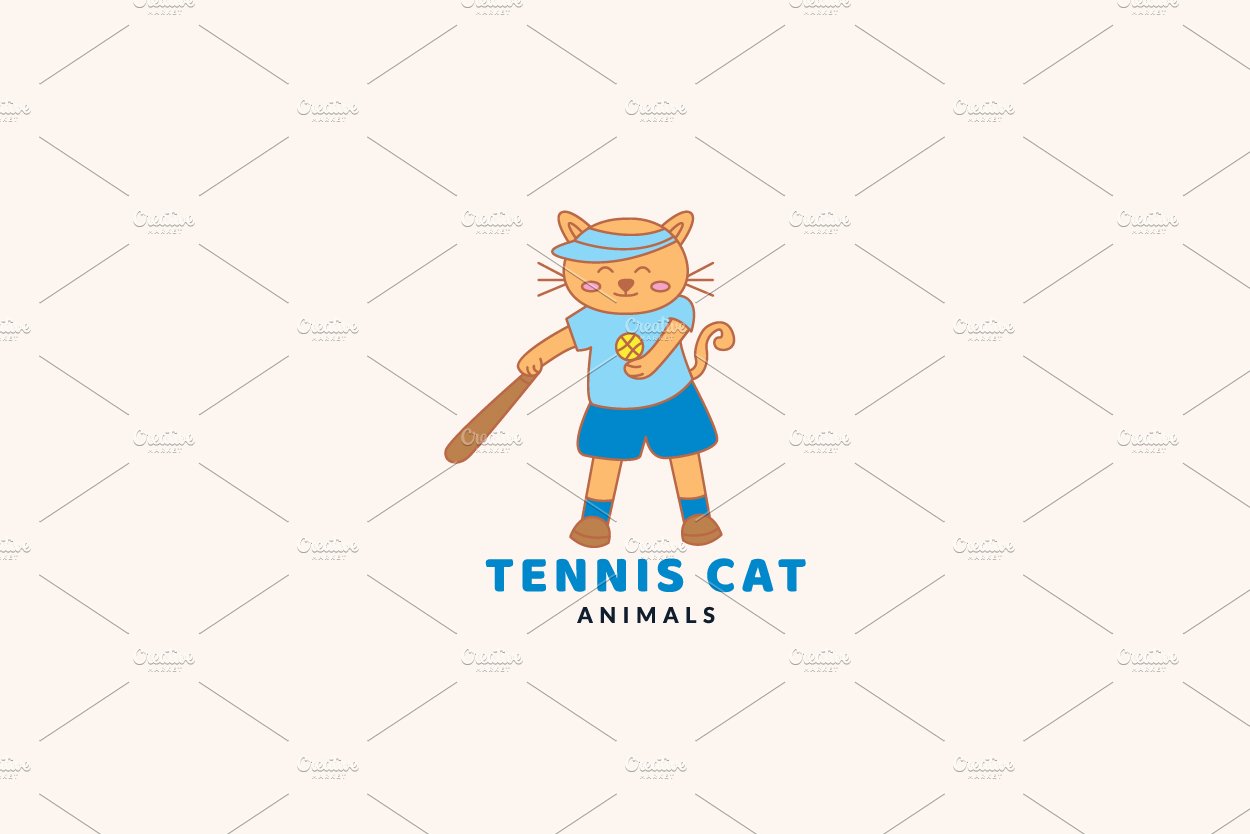 kitten play tennis cute cartoon logo cover image.