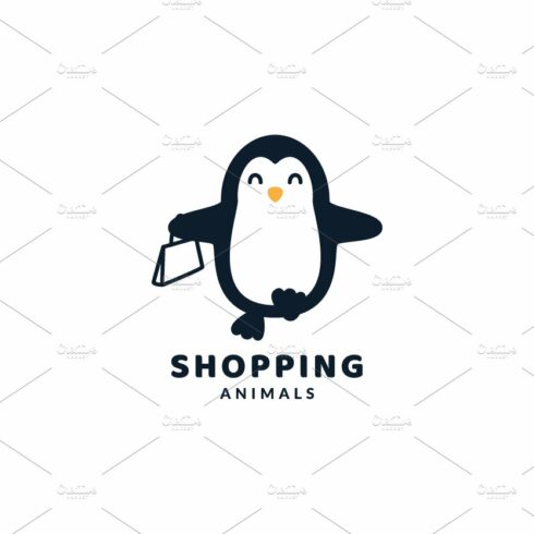 penguin with shopping cute logo cover image.