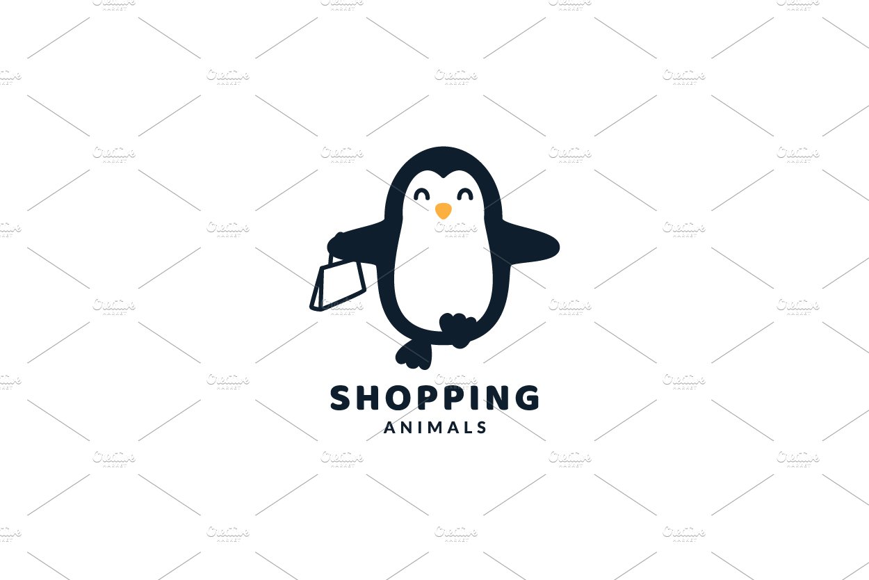 penguin with shopping cute logo cover image.