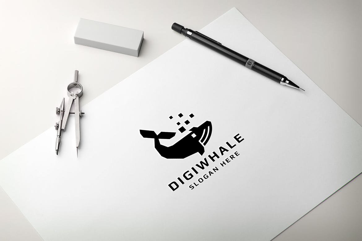 Digital Whale Logo Template preview image.