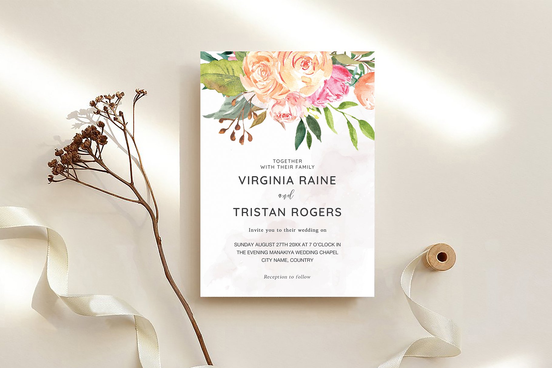 Watercolor Floral Wedding Invite preview image.