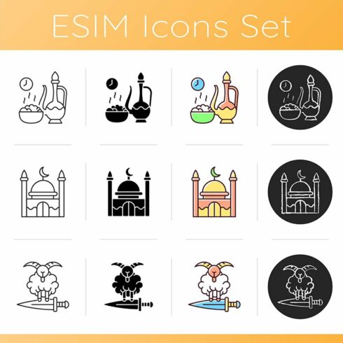 Muslim holidays icons set cover image.