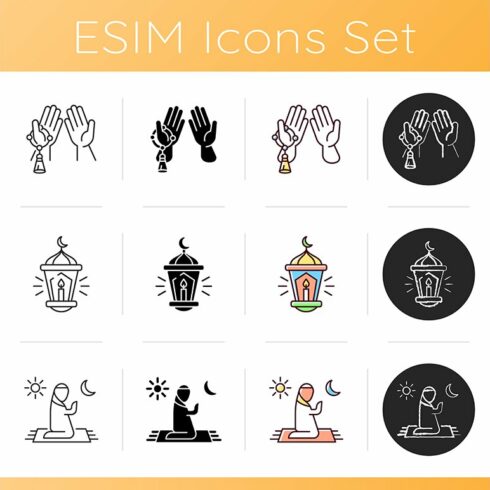 Traditional muslim symbols icons set cover image.