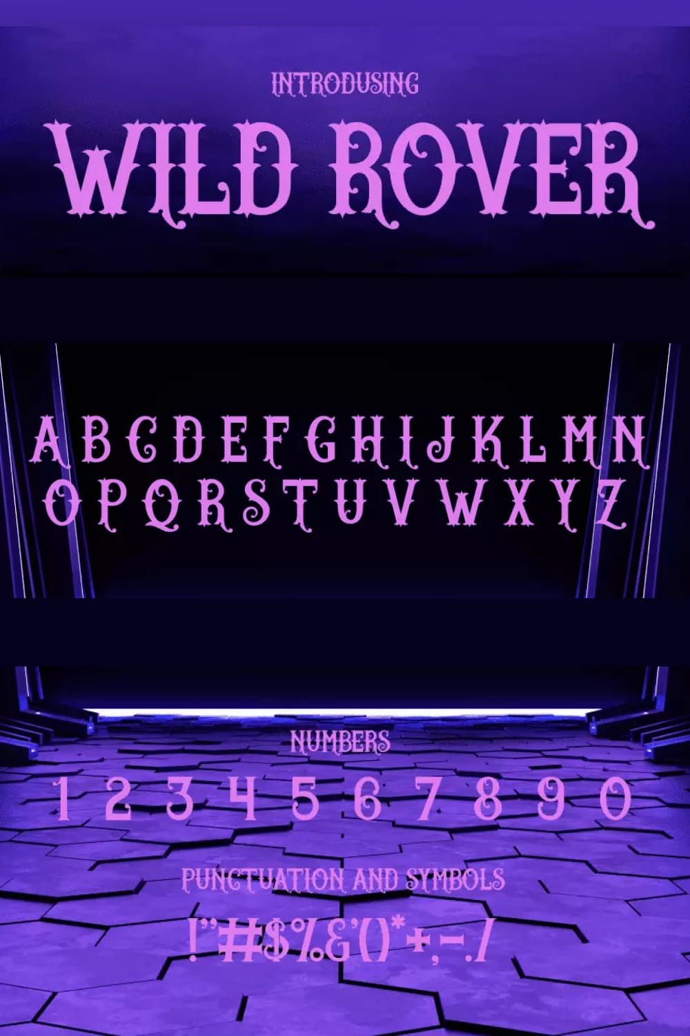 An example of writing a Wild Rover Font in purple on a tile background.
