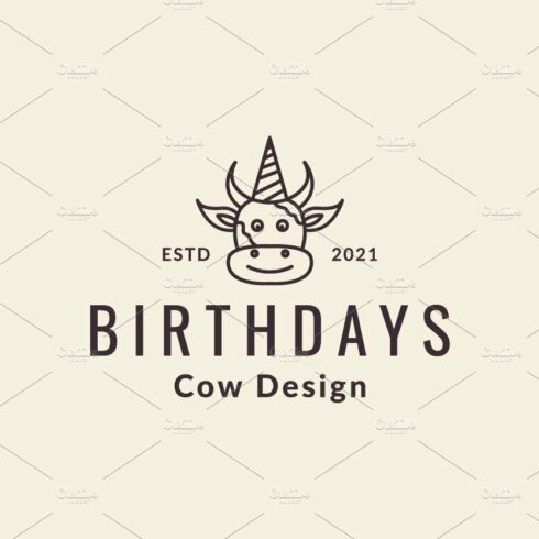 cow birthday hipster logo symbol cover image.