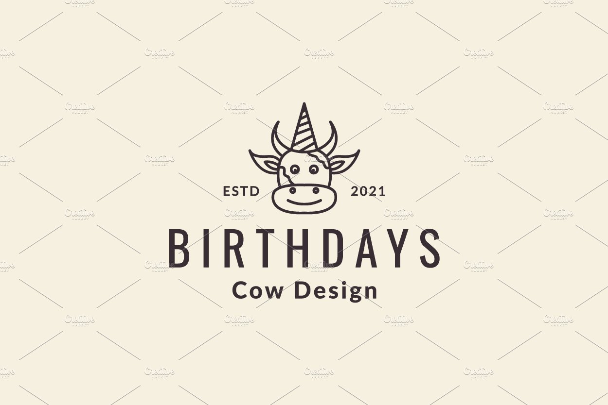 cow birthday hipster logo symbol cover image.