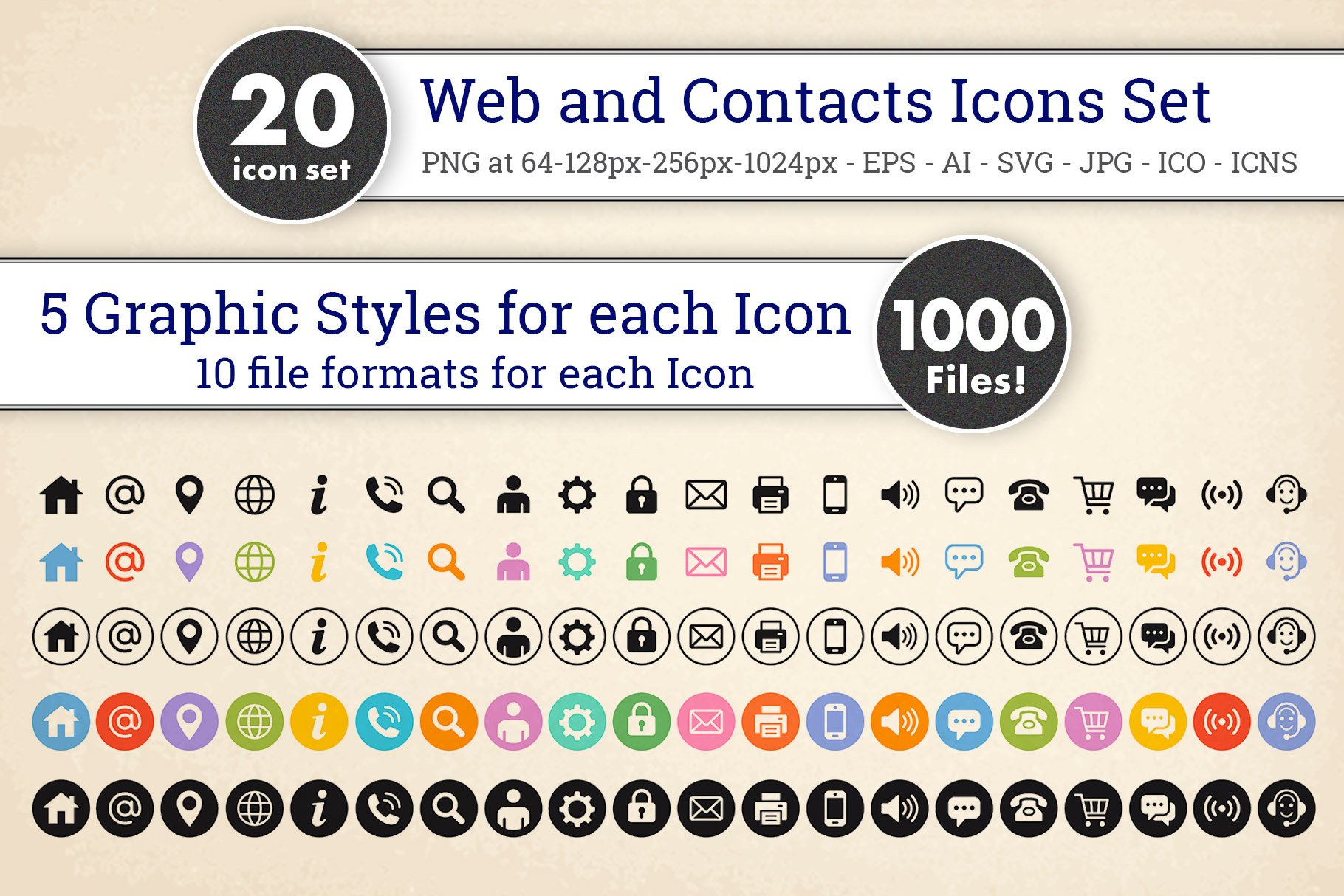 Web and Contacts Vector icons set preview image.