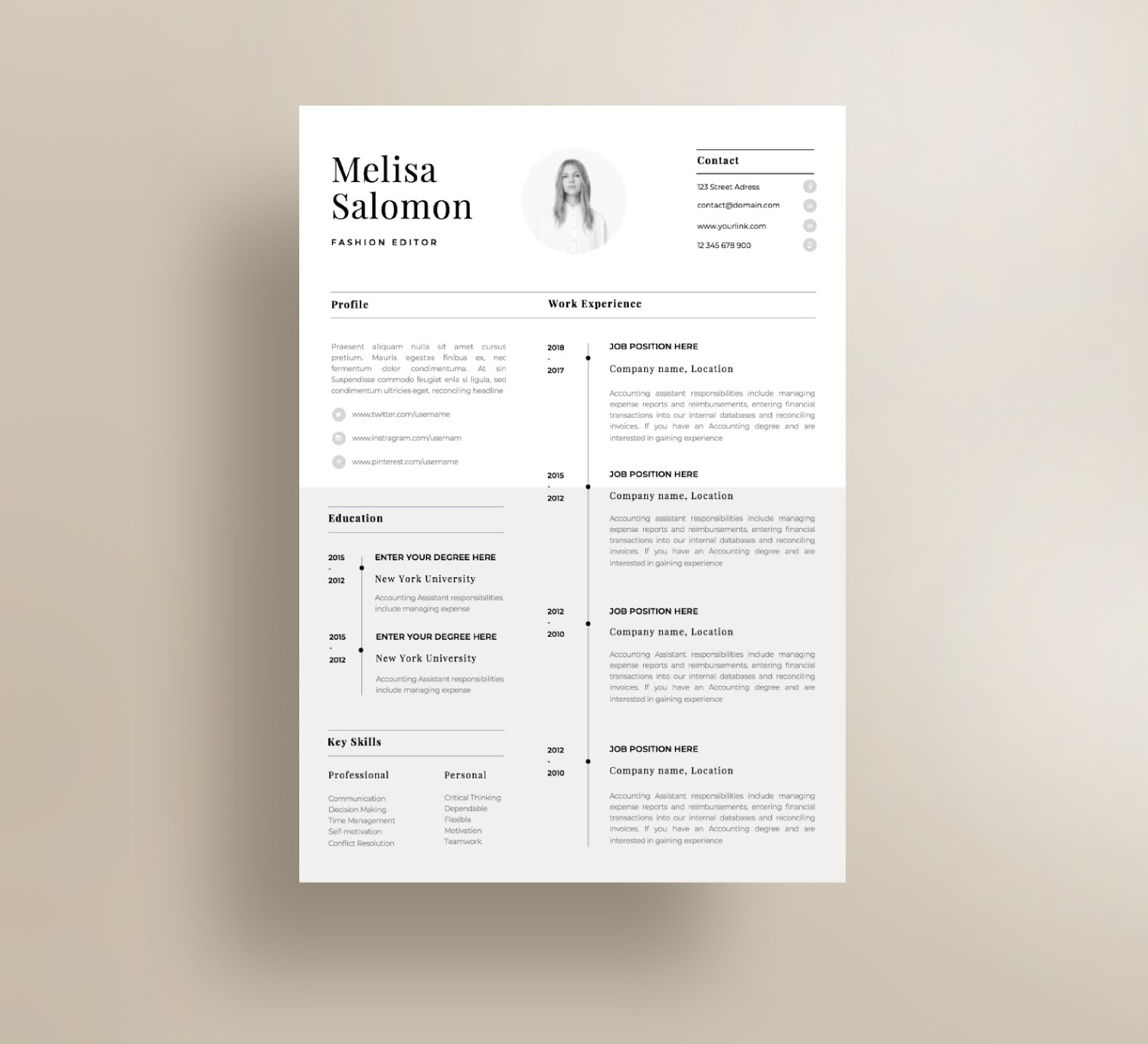Resume Template 1, 2 page | "Paris" cover image.