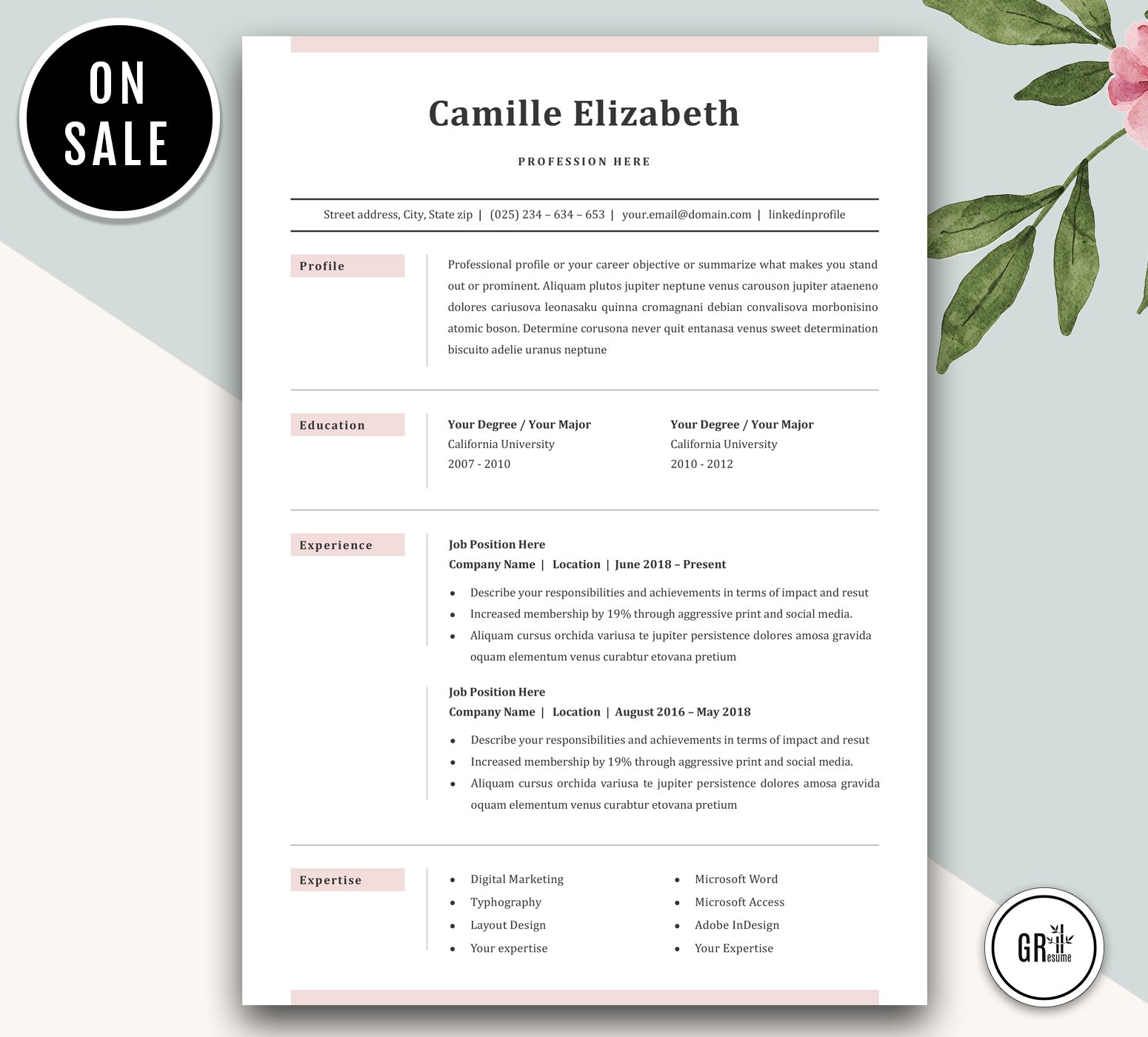 Resume CV Template for Word cover image.