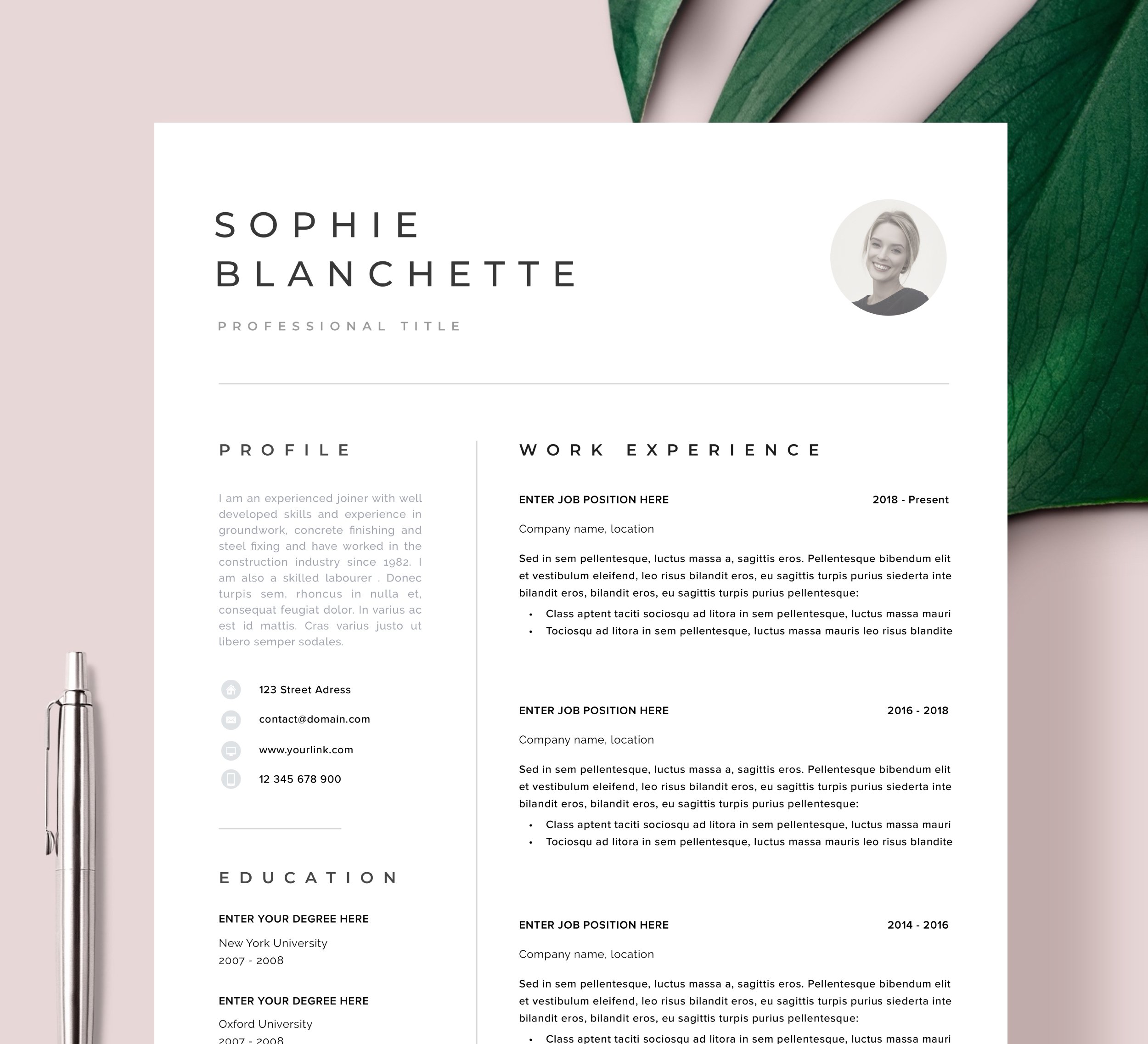 Modern Resume Template CV template preview image.