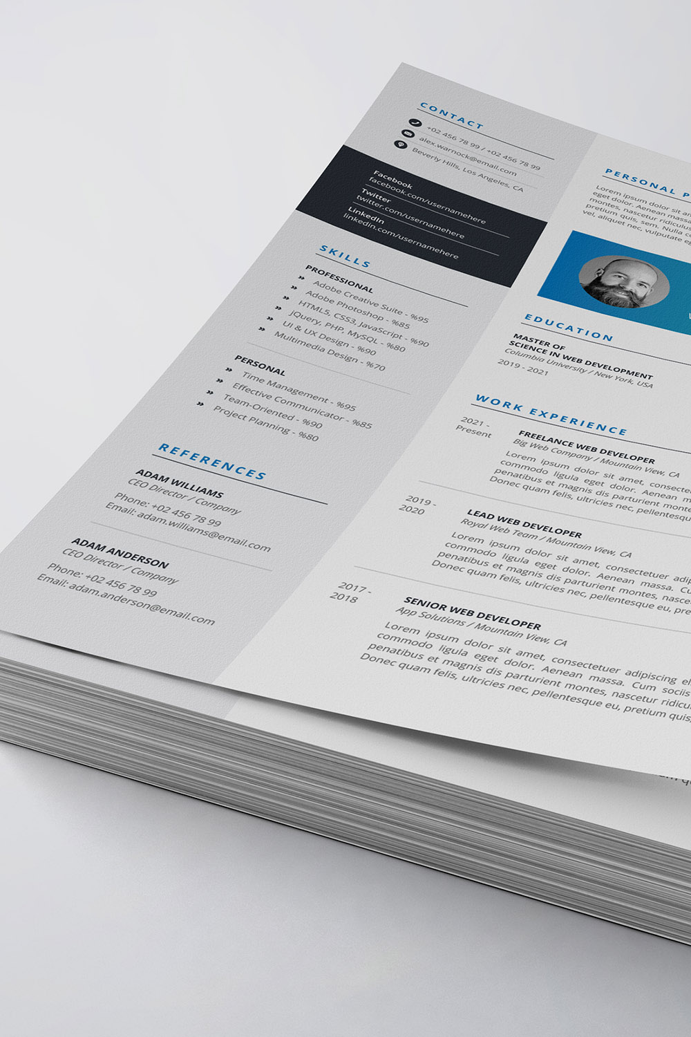 Modern Resume/CV Template pinterest preview image.