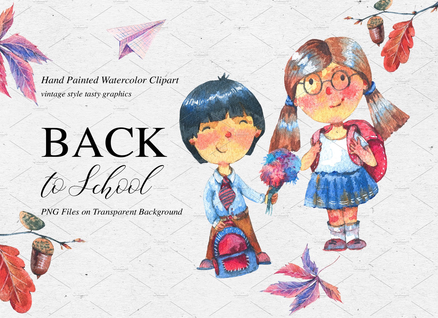 Back to school, watercolor kit cover image.