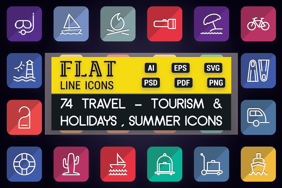 Travel and Tourism Flat Line Icons cover image.