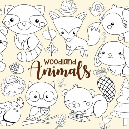 Woodland Animals Clipart Coloring cover image.