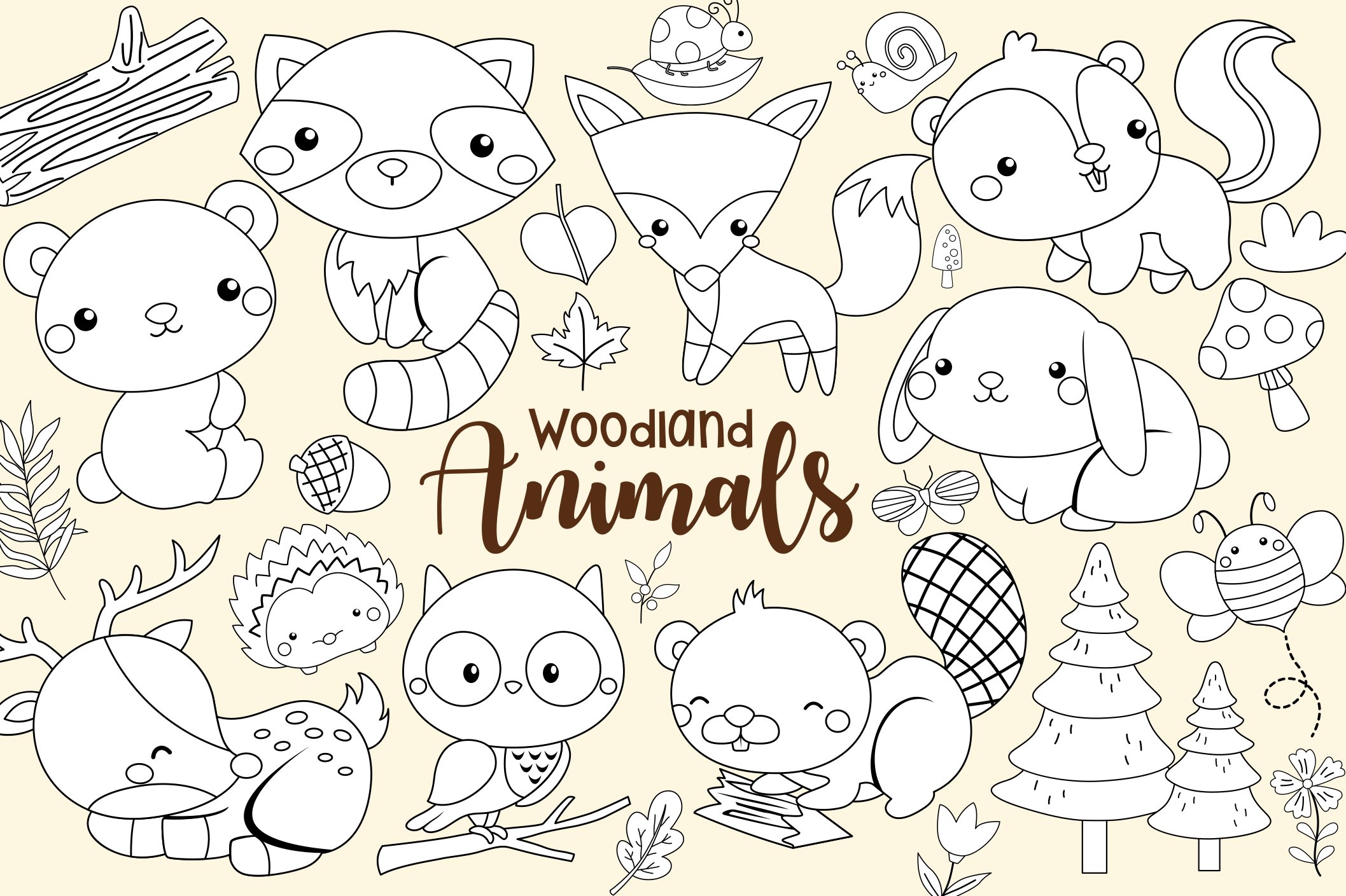 Woodland Animals Clipart Coloring cover image.