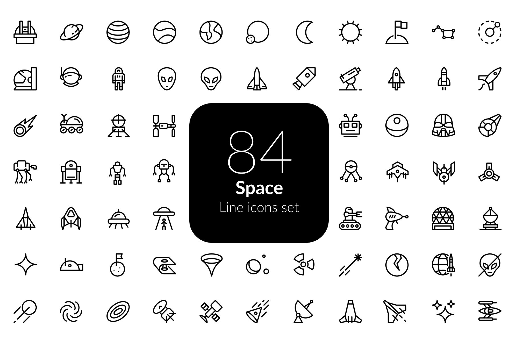 Space line icons set cover image.