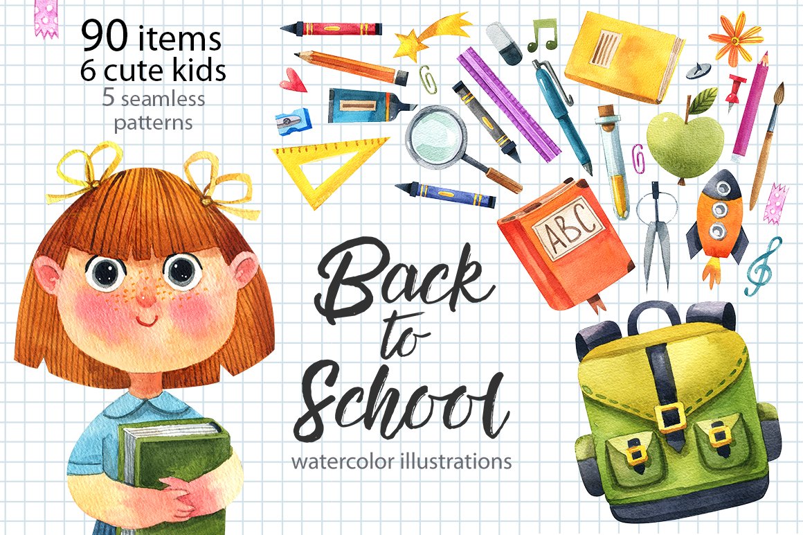Back to school-watercolor set cover image.