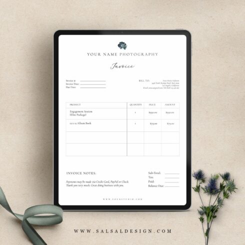 Wedding Photography invoice IN002 cover image.