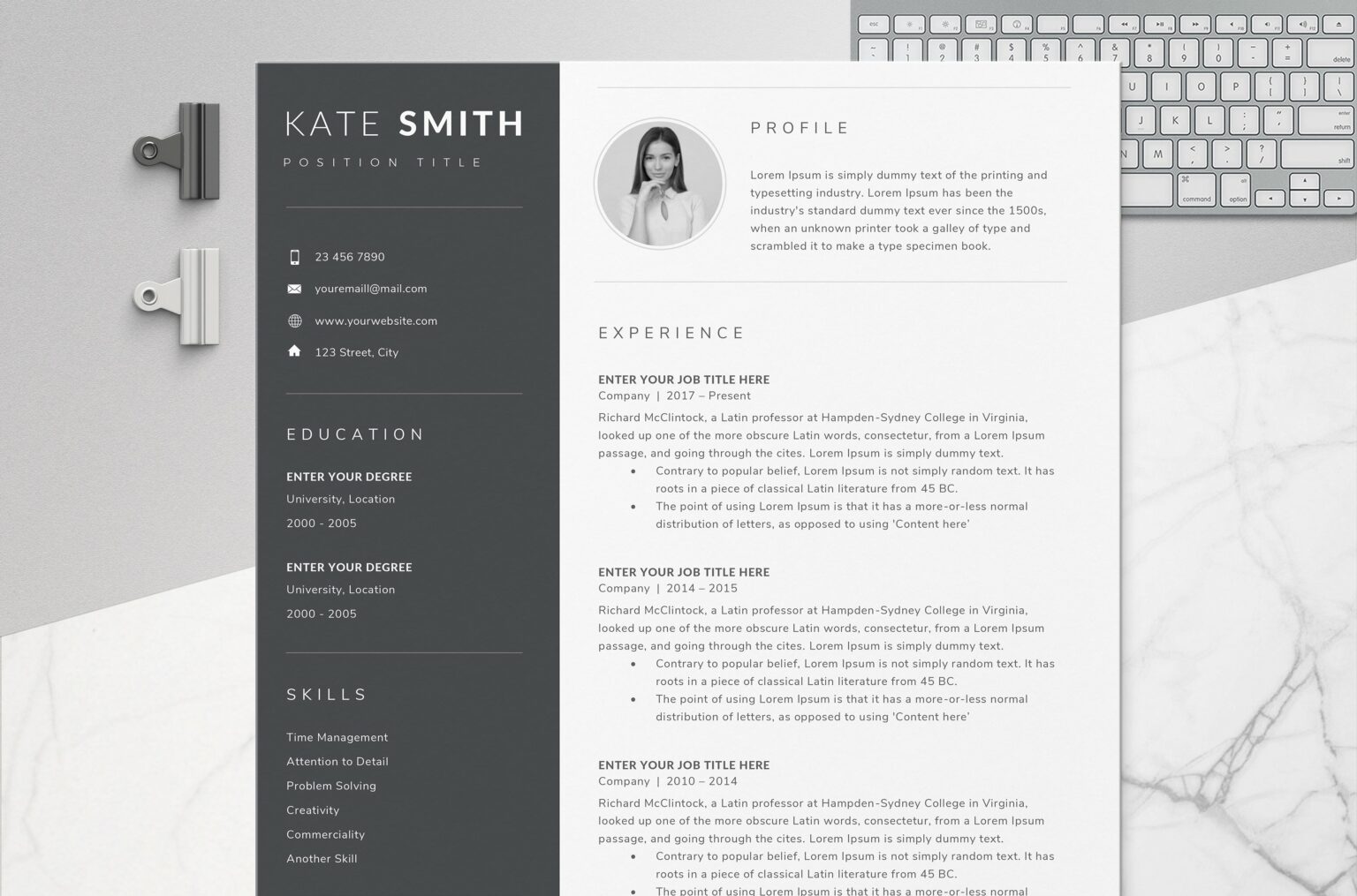 Resume Template / CV (One Page) MasterBundles