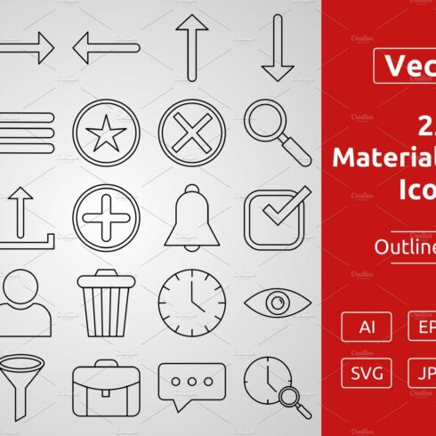 25 Material Design Outline Icons cover image.