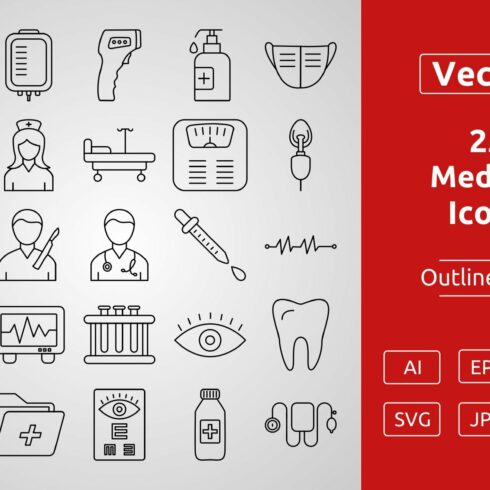 25 Medical Outline Icons cover image.