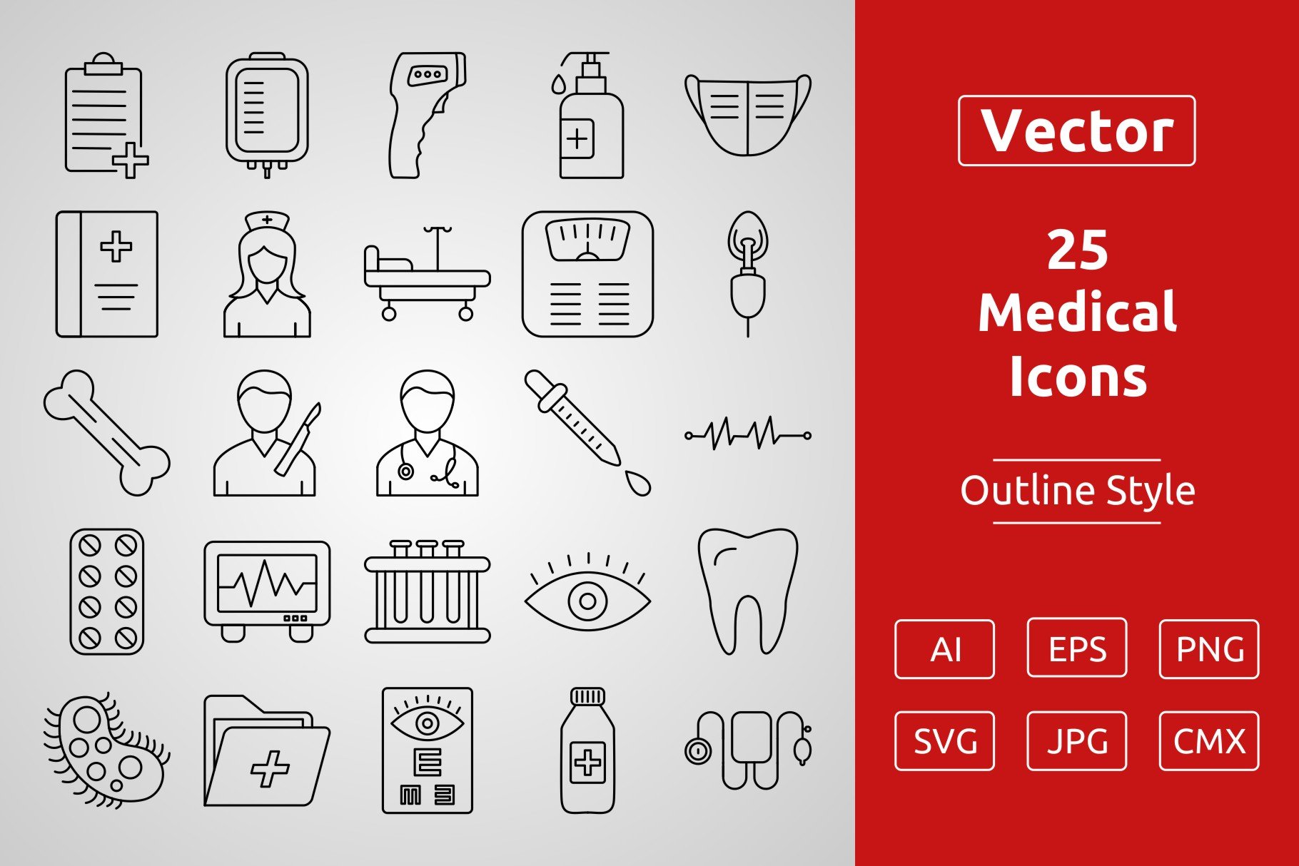 25 Medical Outline Icons cover image.