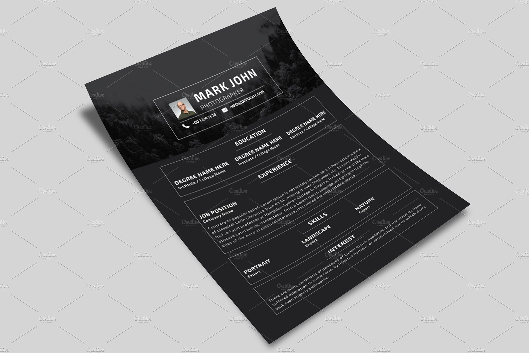 Black and white resume template.
