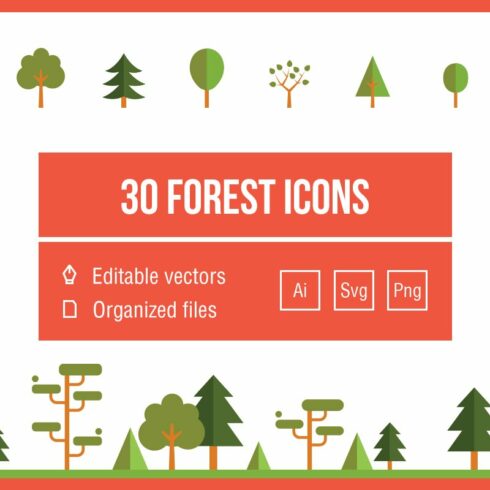 Flat tree & nature icon set cover image.