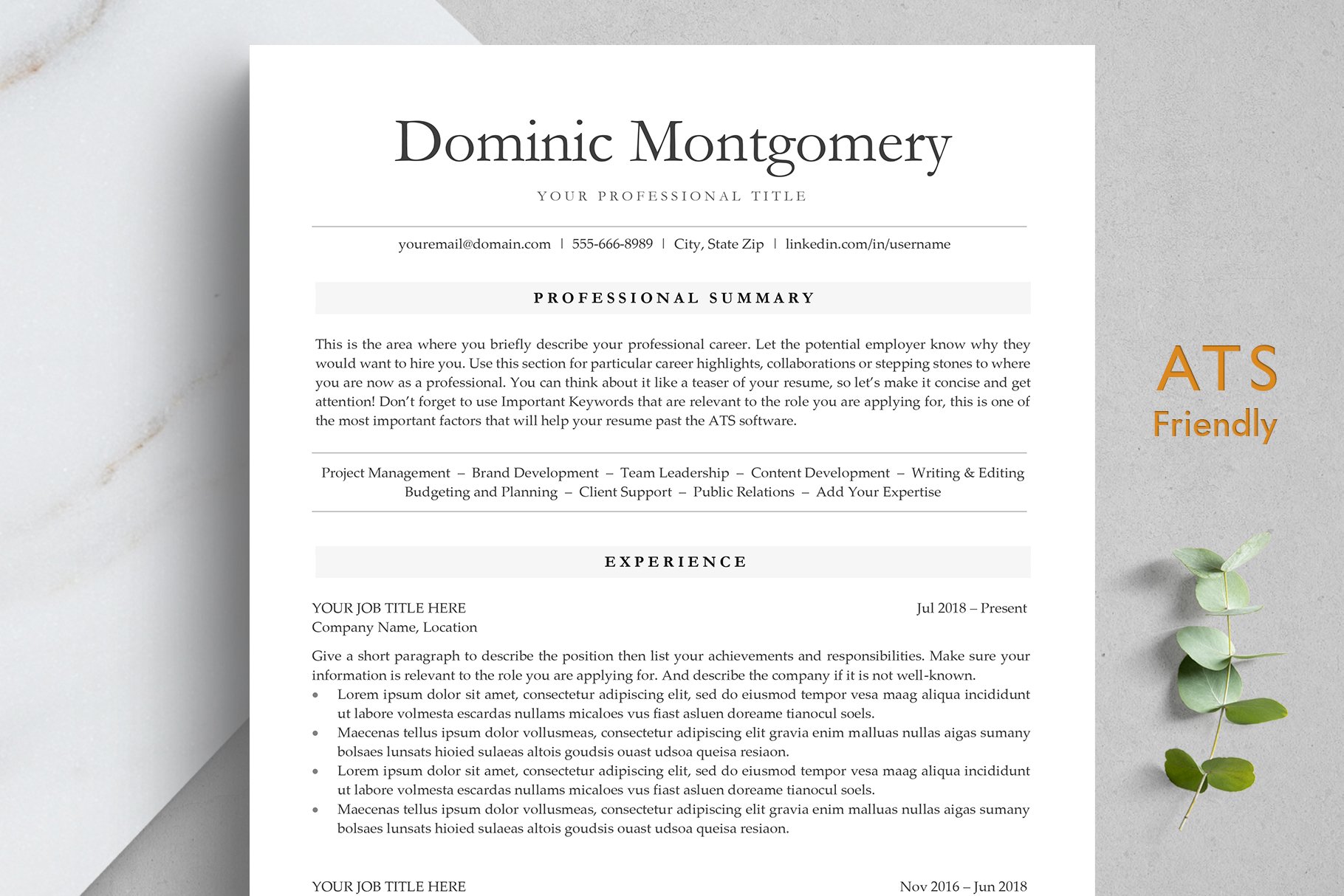 ATS Resume Template - DOMINIC cover image.