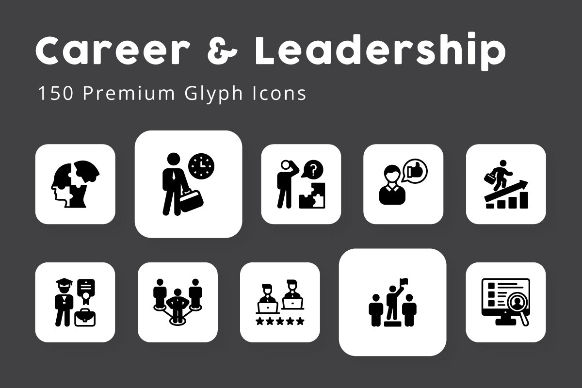 Career and Leadership Glyph Icons cover image.