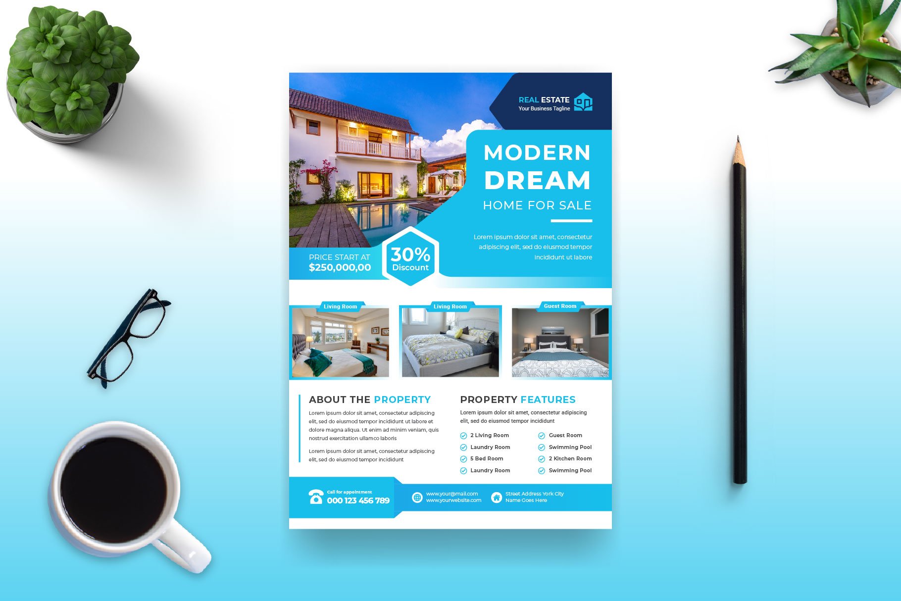 Real Estate Flyer Template Design preview image.