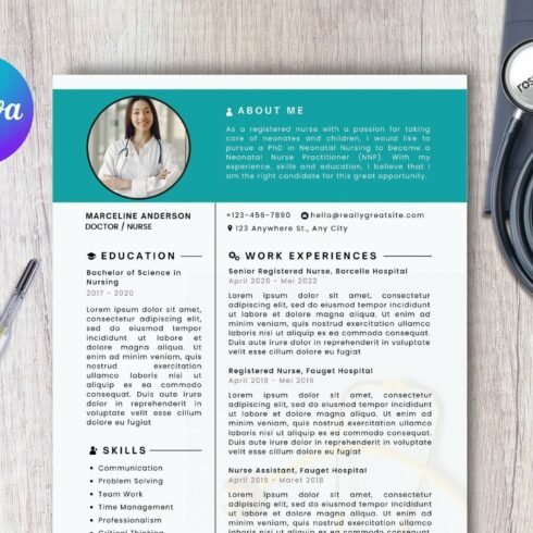 Doctor resume with a stethoscope and a stethoscope.