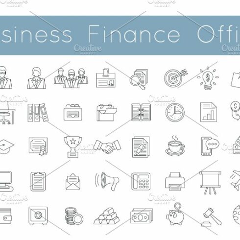 Flat Thin Line Vector Business Icons cover image.