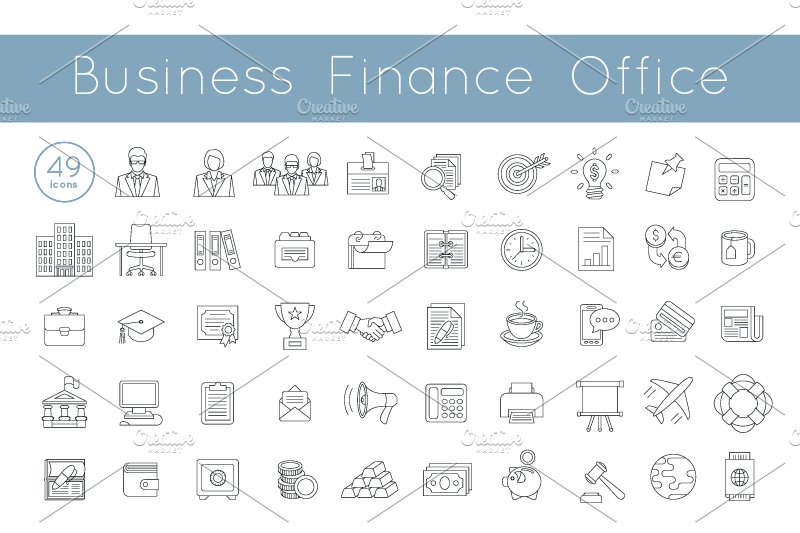 Flat Thin Line Vector Business Icons cover image.