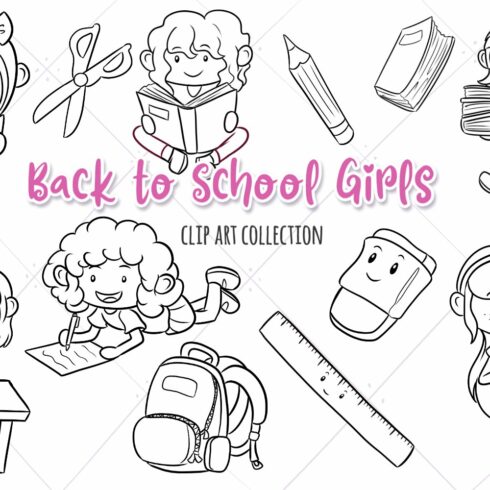 Back to School Girls Digital Stamps cover image.