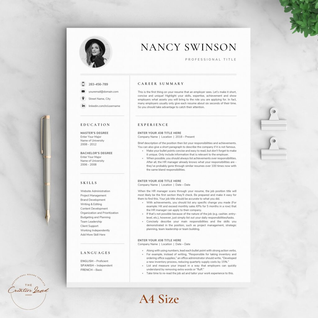 Vet Receptionist Resume/CV - The Nancy – MasterBundles