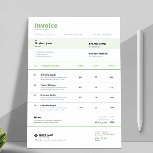 Printable Invoice Layout Template cover image.