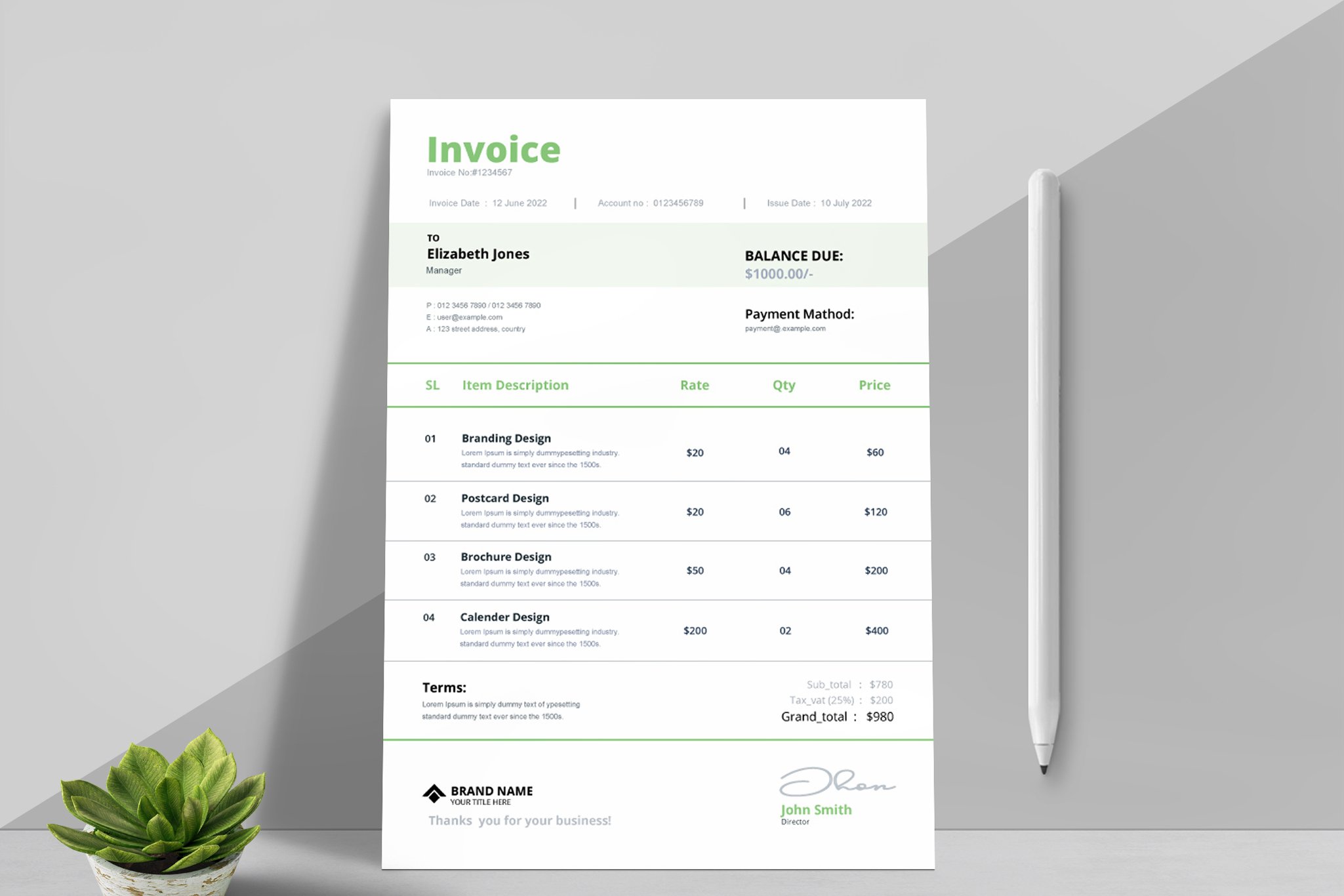 Printable Invoice Layout Template cover image.