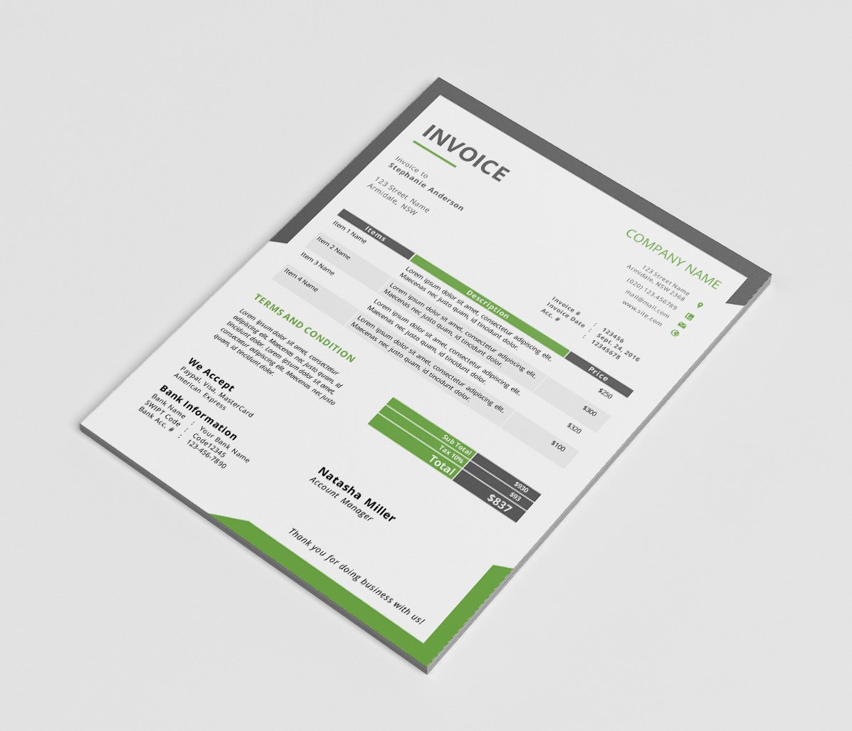 MS Word business invoice template cover image.