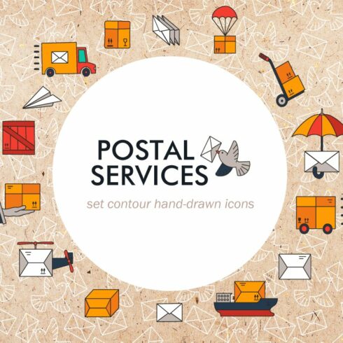 Set of elements "Postal services" cover image.